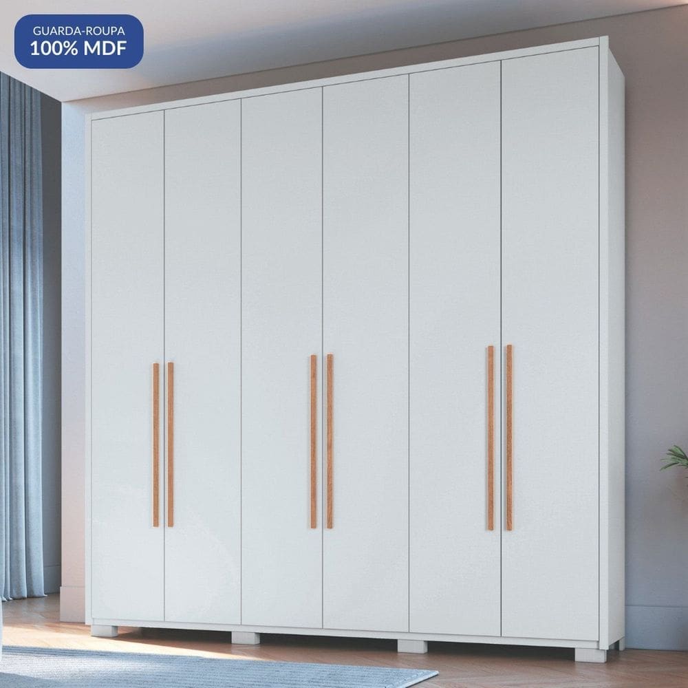 Guarda Roupa 6 Portas 3 Gavetas Safira Branco
