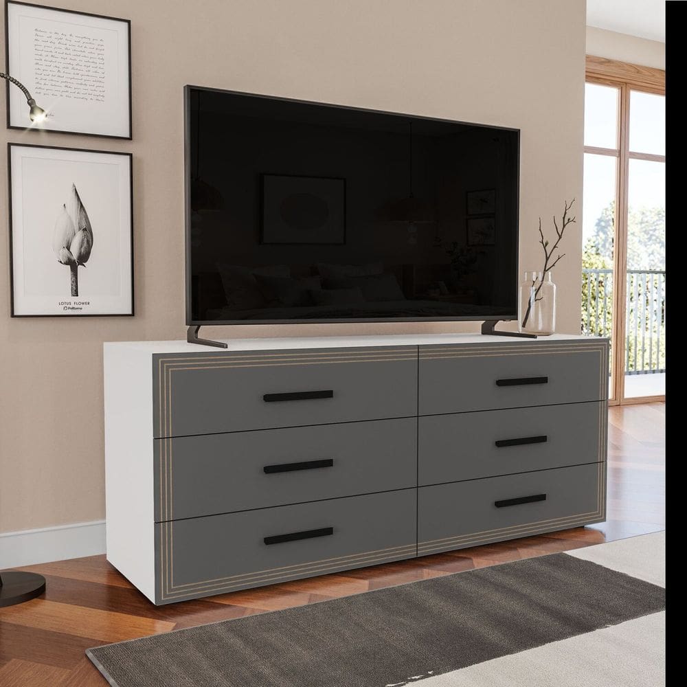 Cômoda 6 Gavetas 63,1x150,1x46 Cm Valência Branco/Cinza
