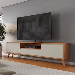 Rack para Tv até 75 Polegadas Pés Madeira Maciça com Regulagem 180cm Piazza New Naturalle/Off White