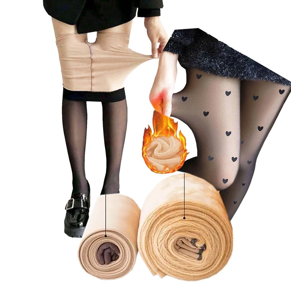 Kit 2 Meia Calça Translúcida: 1 Desenho Coração Pelúcia 220 gr + 1 Fio 40 Lisa 80gr