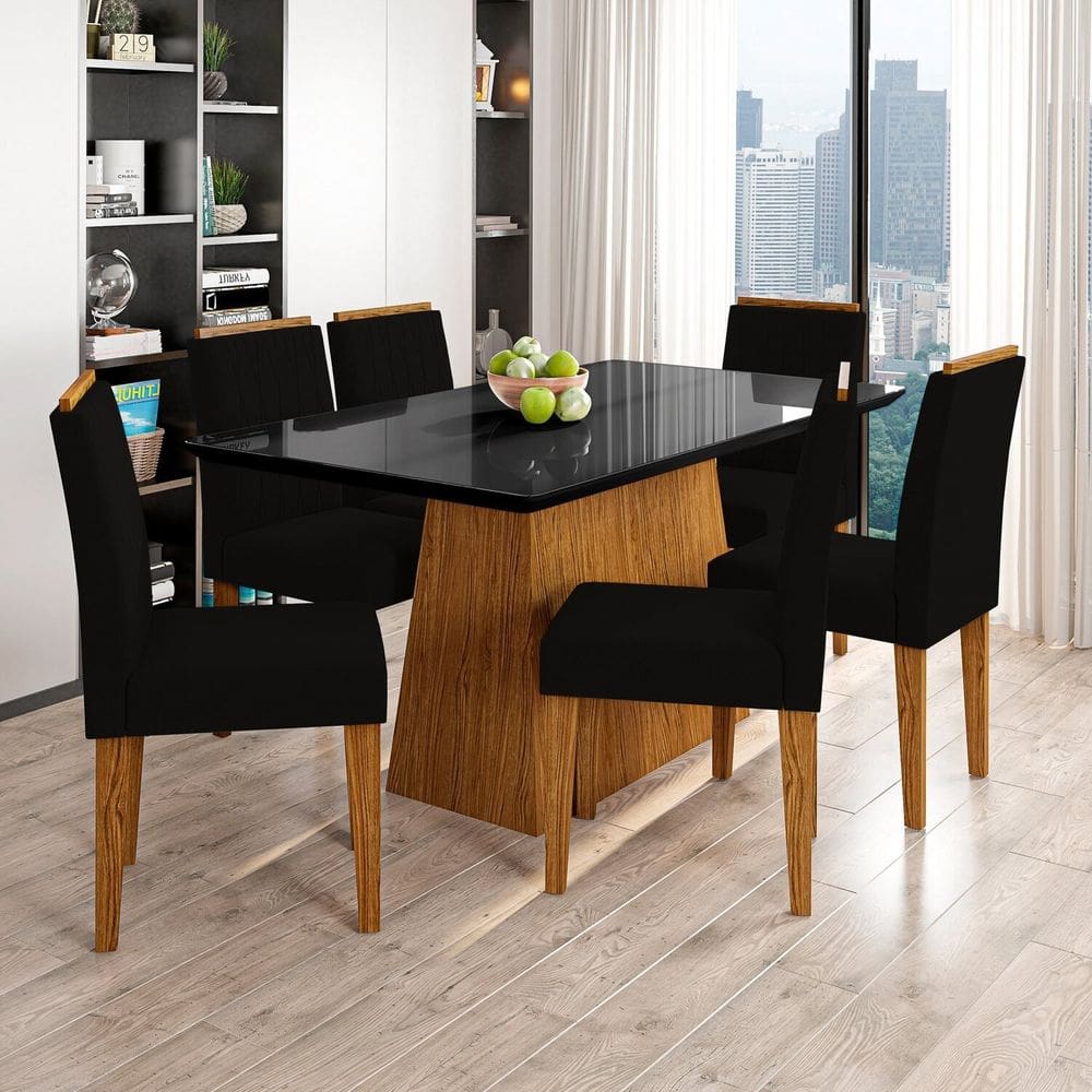 Conjunto Sala de Jantar Mesa Bárbara 160m com 6 Cadeiras Ana Ype/Preto/Ja03