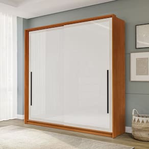 Guarda Roupa 2 Portas de Correr 2 Gavetas Móveis Valência Freijó/Branco
