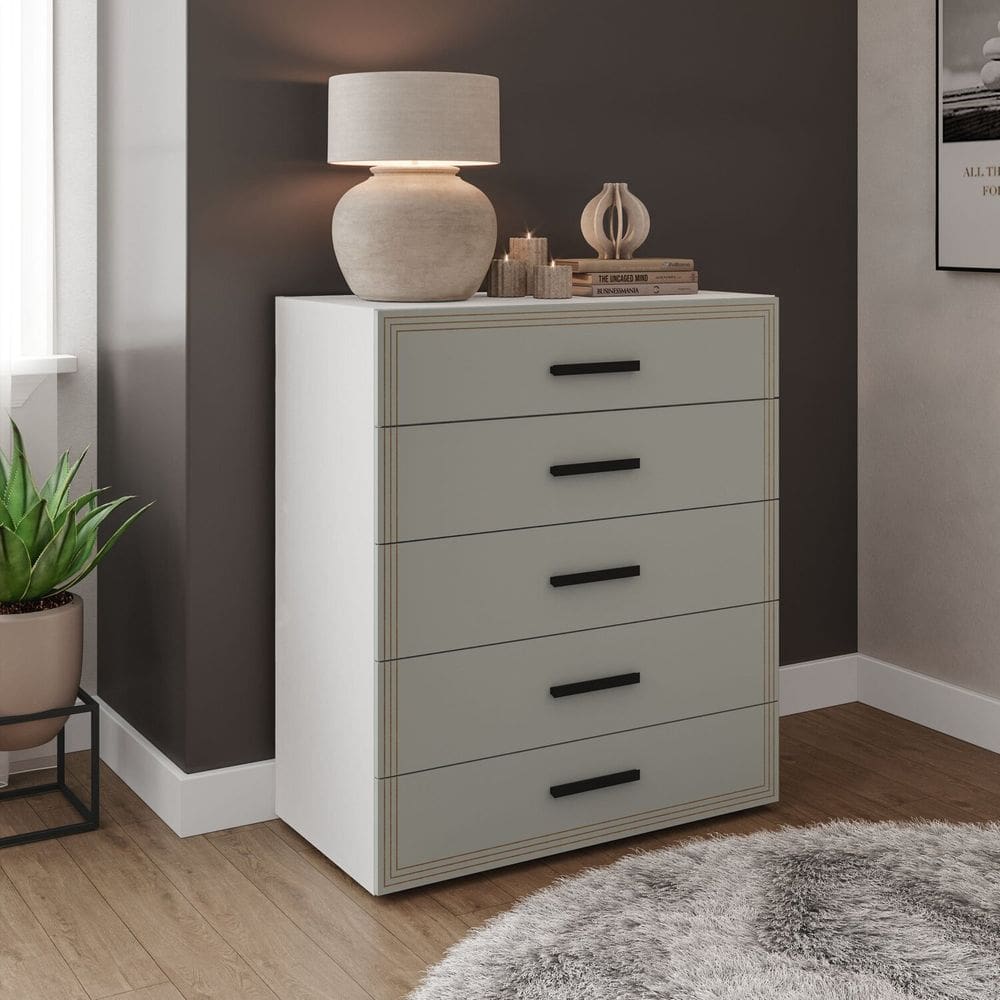 Cômoda 5 Gavetas Móveis 104,2cm 90cm 46cm Valência Branco/Verde