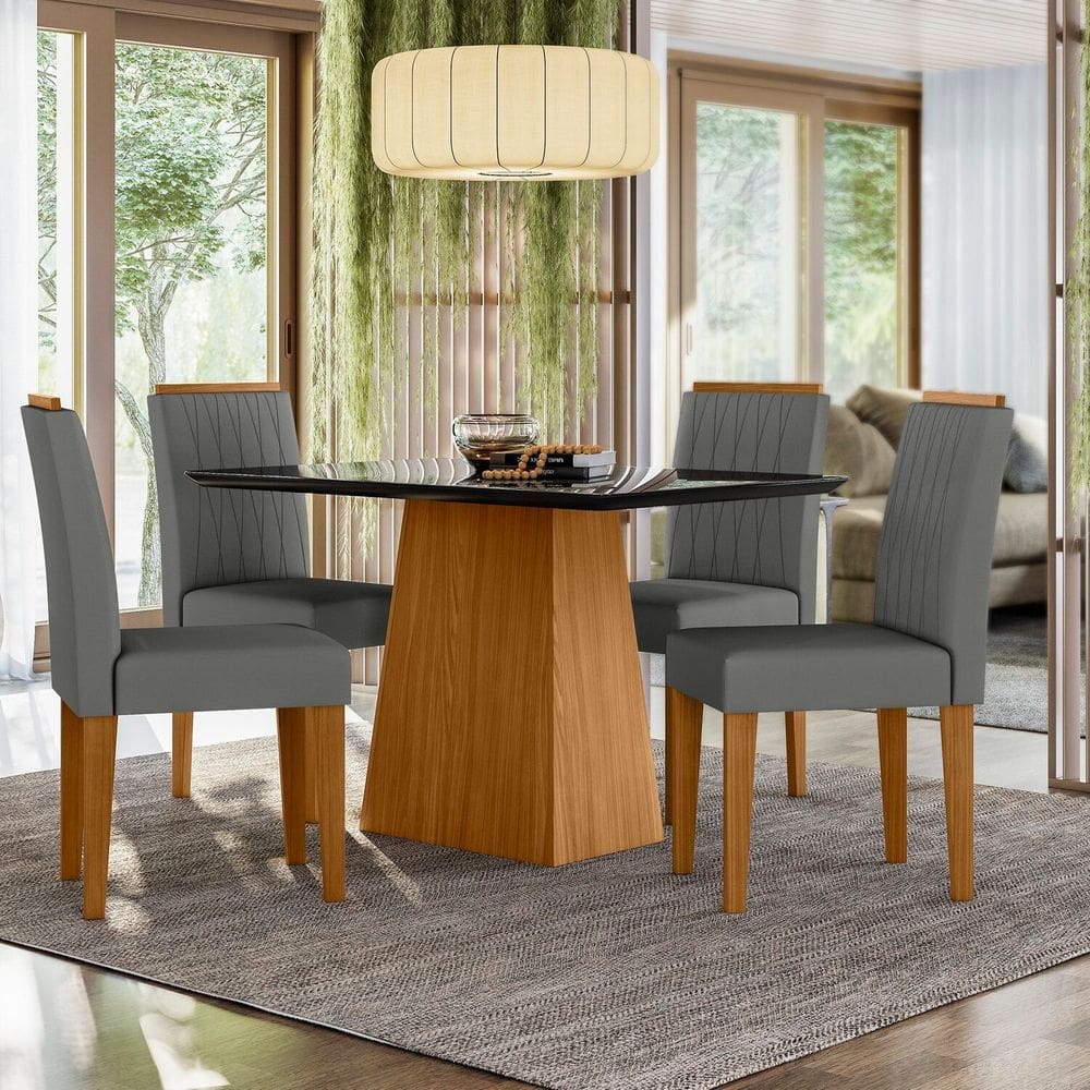 Conjunto Sala de Jantar Mesa Bárbara 120m com 4 Cadeiras Ana Ype/Preto/Ja02