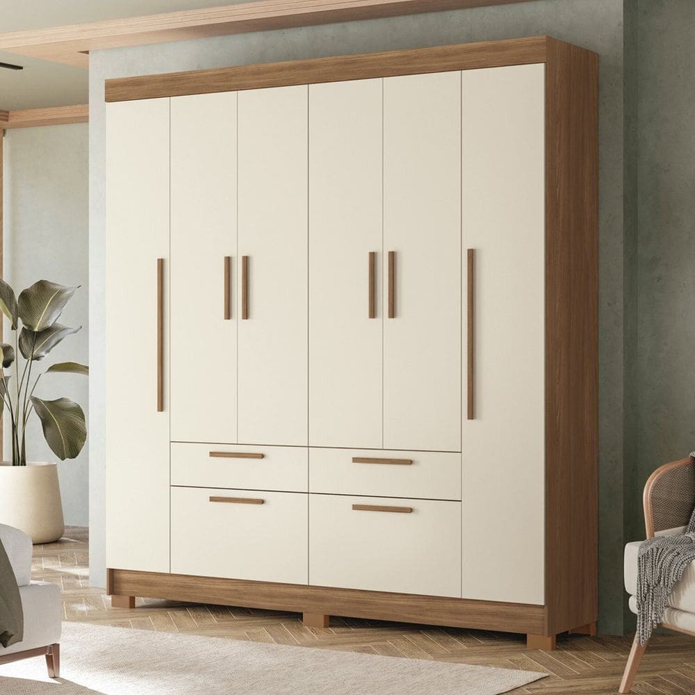 Guarda-roupa 6 Portas 4 Gavetas Mdp Guarapuava Jatobá/Areia