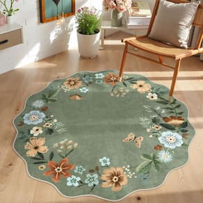 Tapete Area Lahome Floral Lavável 90 cm Verde Antiderrapante