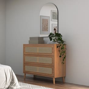 Cômoda 3 Gavetas 105cm Palha com Espelho Freijó Madeirado