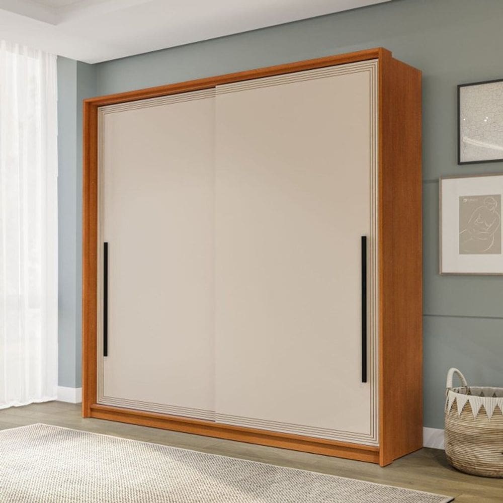 Guarda Roupa 2 Portas de Correr 2 Gavetas Móveis Valência Freijo/Creme