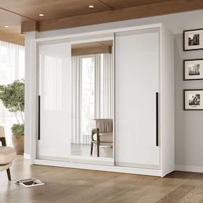 Guarda-roupa 3 Portas de Correr 4 Gavetas com Espelho Valência Branco