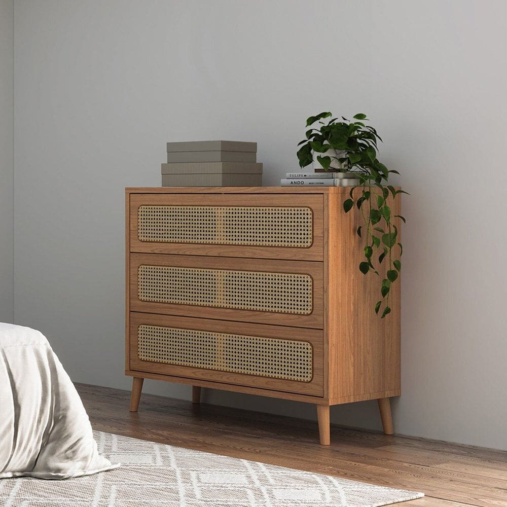 Cômoda 105cm com 3 Gavetas com Palha Freijó Madeirado