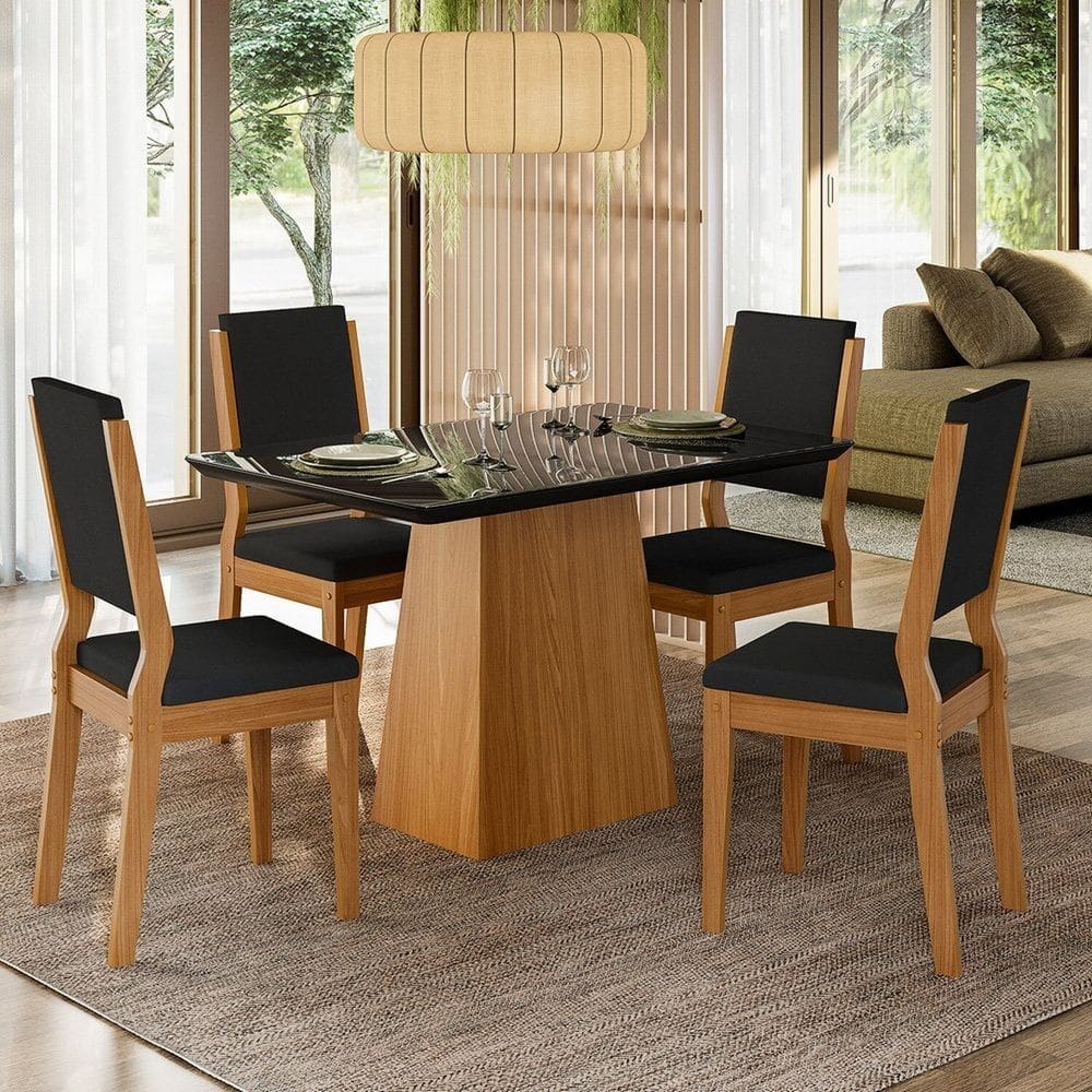 Conjunto Sala de Jantar Mesa Bárbara 120m com 4 Cadeiras Carol Ype/Preto/Ja03