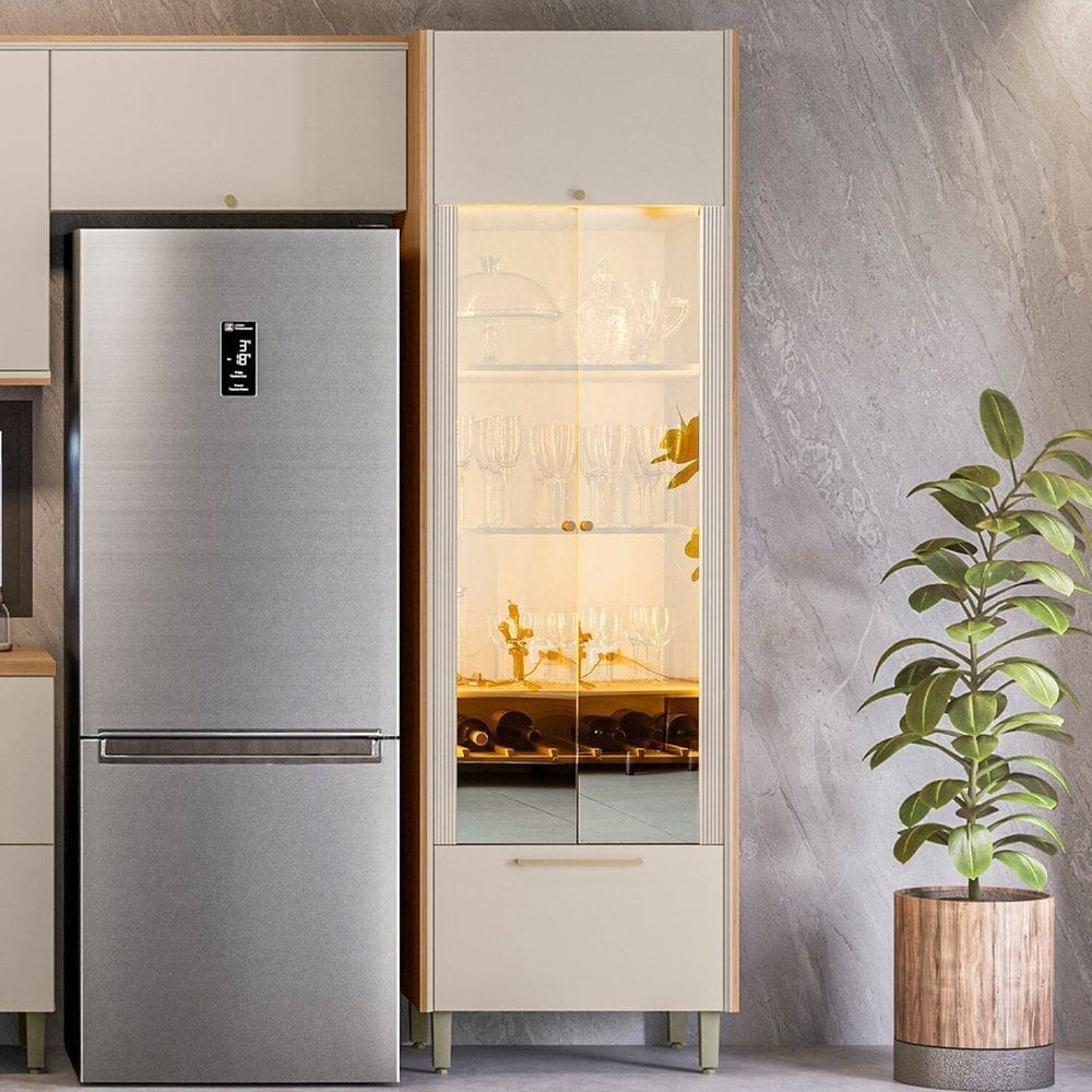 Cristaleira em Mdf para Sala de Janta 70cm Atena Jequitibá/Off White Fosco
