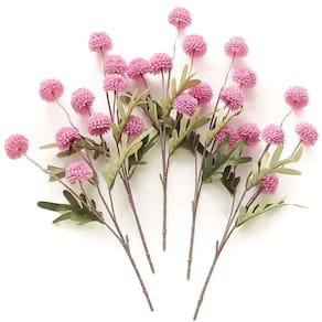 Flores artificiais Floroom Pompon Mum Faux Silk, 5 peças - fúcsia
