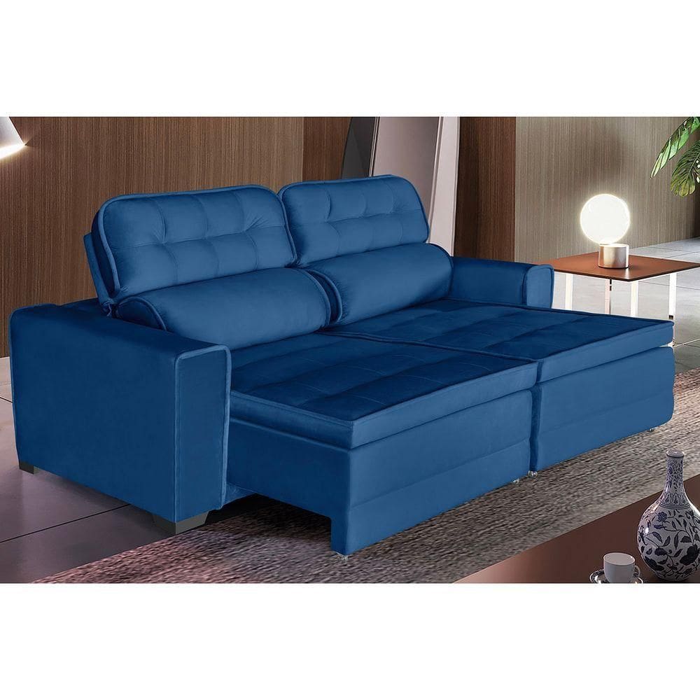 Sofá Império 4 Lugares 2,20cm Retrátil E Reclinável - De Casa Décor E Estofados Azul