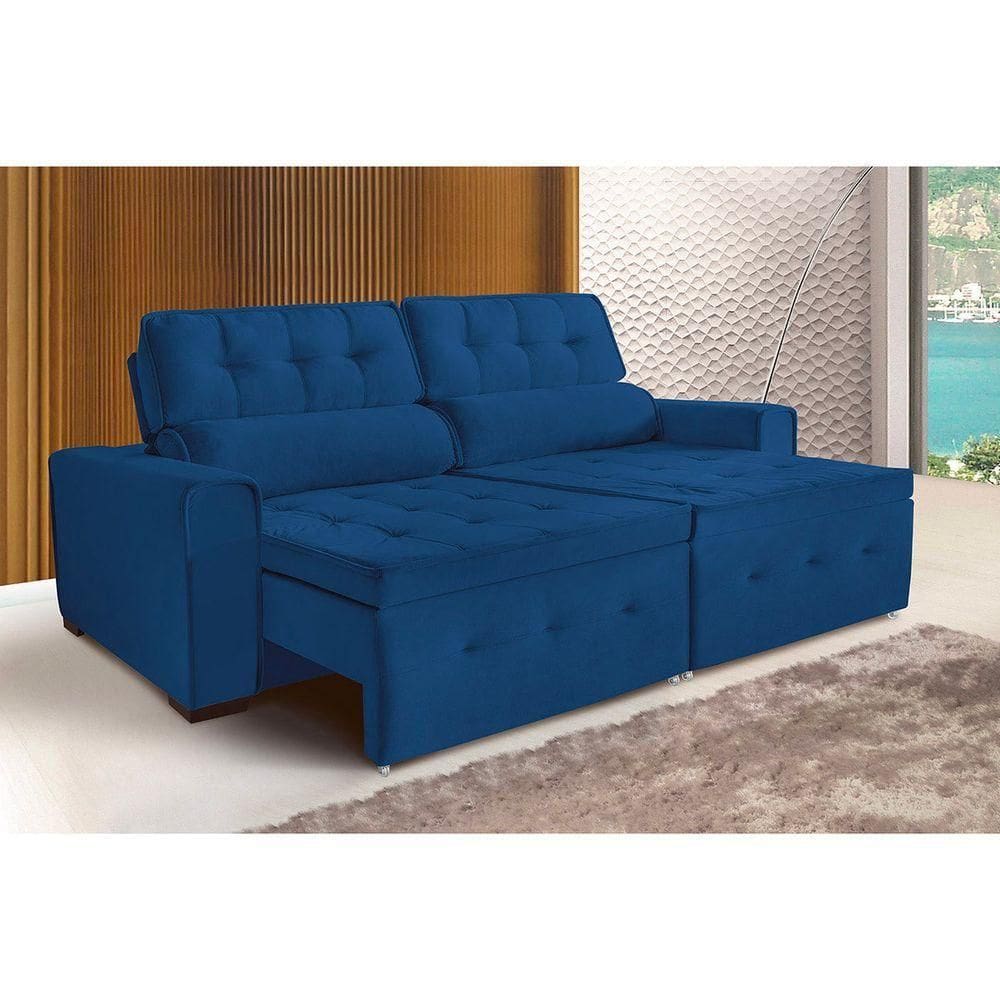 Sofá Dallas 5 Lugares 2,50cm Retrátil E Reclinável - De Casa Décor E Estofados Azul