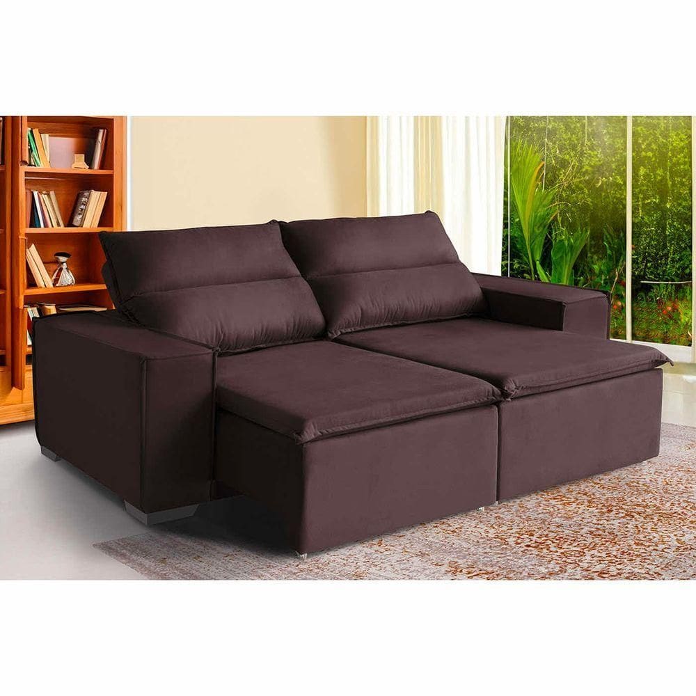 Sofá Paris 5 Lugares 2,50cm Retrátil E Reclinável - De Casa Décor E Estofados Marrom