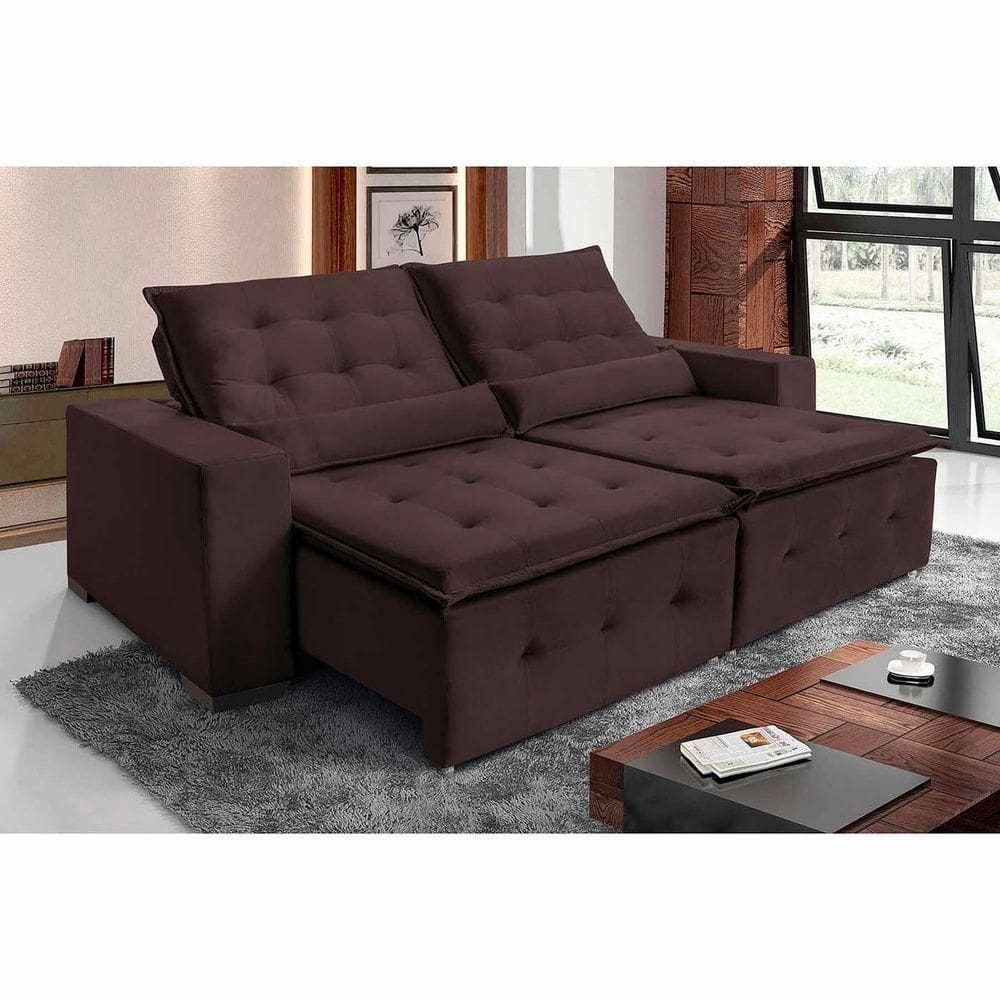 Sofá Spazzio 3 Lugares 1,80cm Retrátil E Reclinável - De Casa Décor E Estofados Marrom