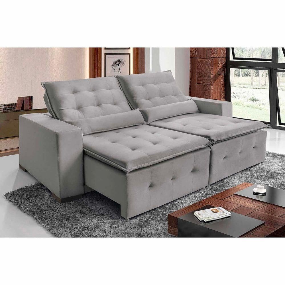 Sofá Spazzio 2lugares 1,60cm Retrátil E Reclinável - De Casa Décor E Estofados Cinza Claro