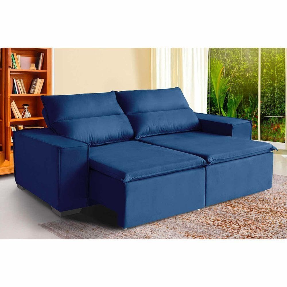 Sofá Paris 3 Lugares 2,00mt Retrátil E Reclinável - De Casa Décor E Estofados Azul