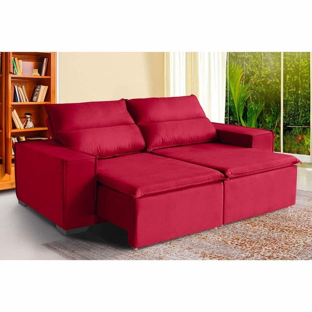 Sofá Paris 5 Lugares 2,50cm Retrátil E Reclinável - De Casa Décor E Estofados Vermelho