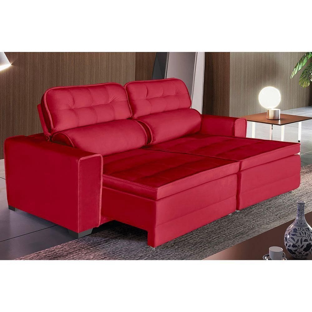Sofá Império 5 Lugares 2,50cm Retrátil E Reclinável - De Casa Décor E Estofados Vermelho
