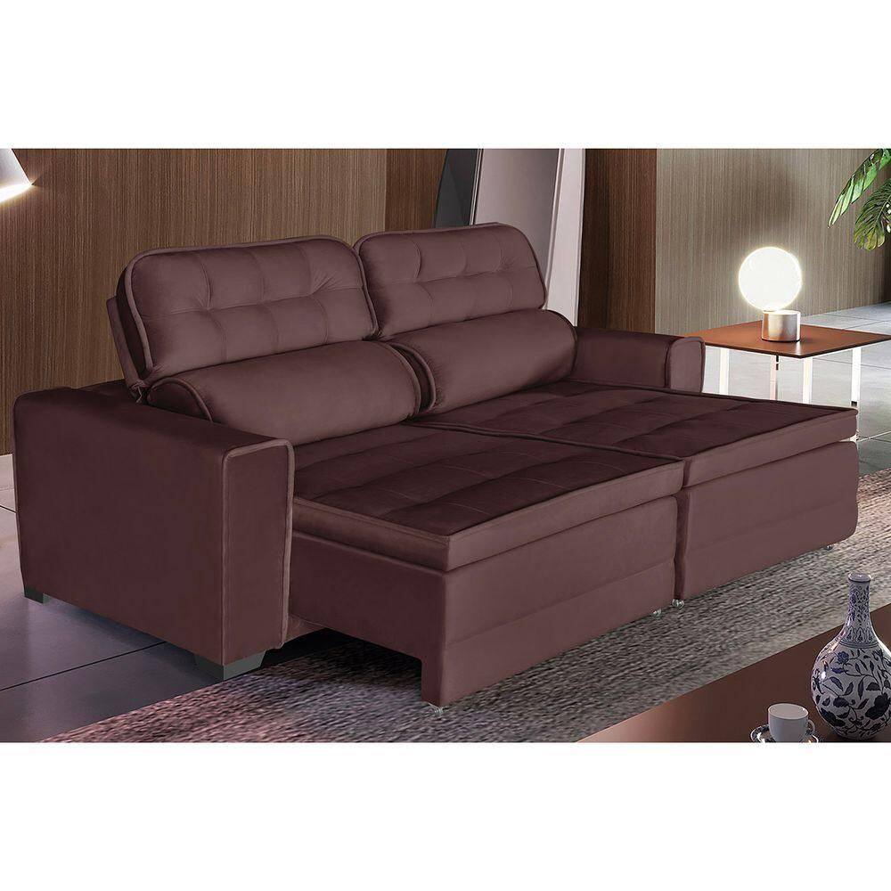 Sofá Império 4 Lugares 2,20cm Retrátil E Reclinável - De Casa Décor E Estofados Marrom