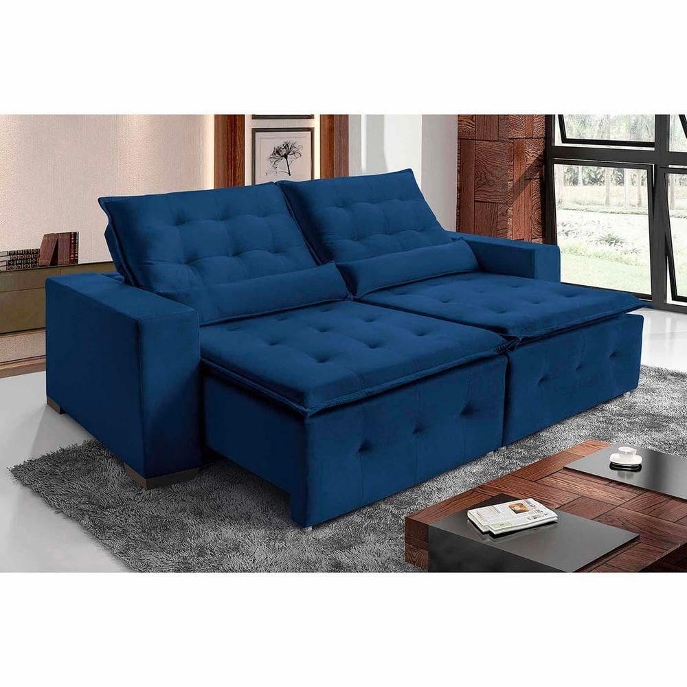 Sofá Spazzio 3 Lugares 2,00mt Retrátil E Reclinável - De Casa Décor E Estofados Azul