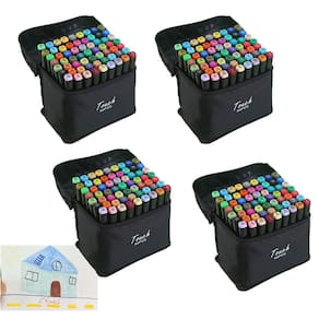 Caneta Canetinhas 60 Cores Kit 4 Uni Marcador Ponta Dupla Arte Desenho Pintura Permanente Curso Escola