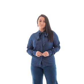 Camisa Jeans Feminina Arauto Gola Laço