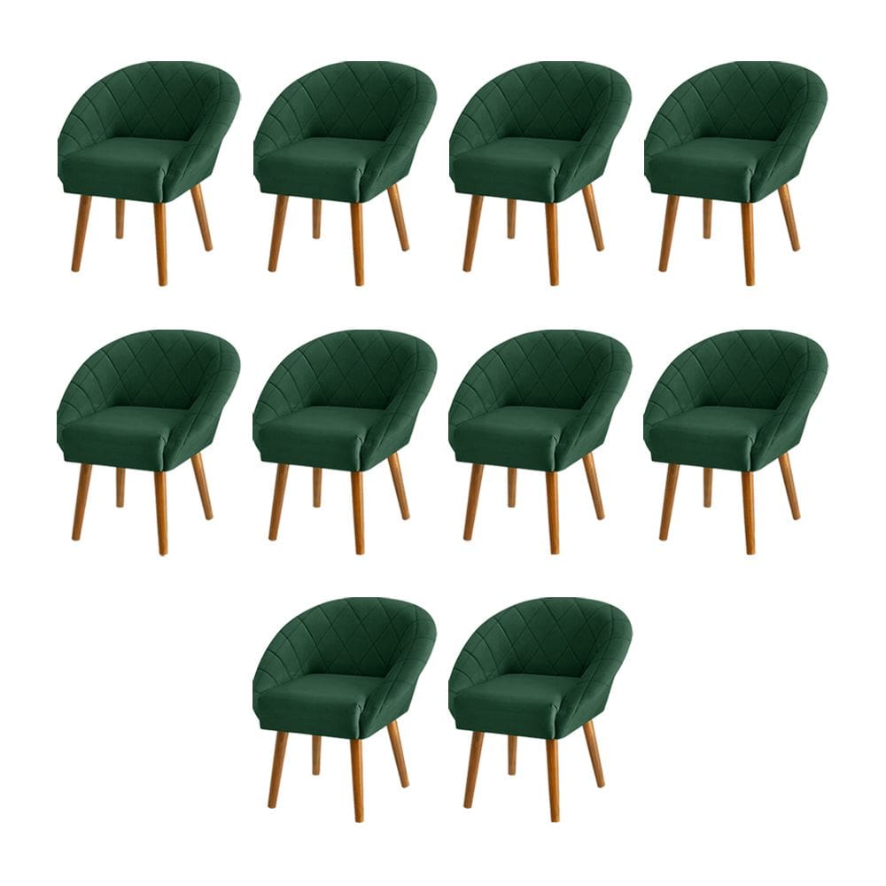 Kit 10 Poltronas Decorativas Giovana Pés Palito Veludo Verde