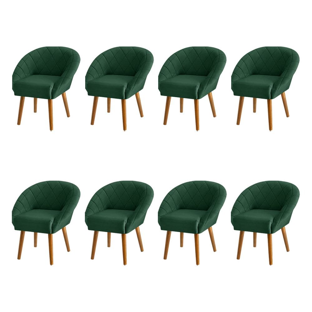 Kit 8 Poltronas Decorativas Giovana Pés Palito Veludo Verde