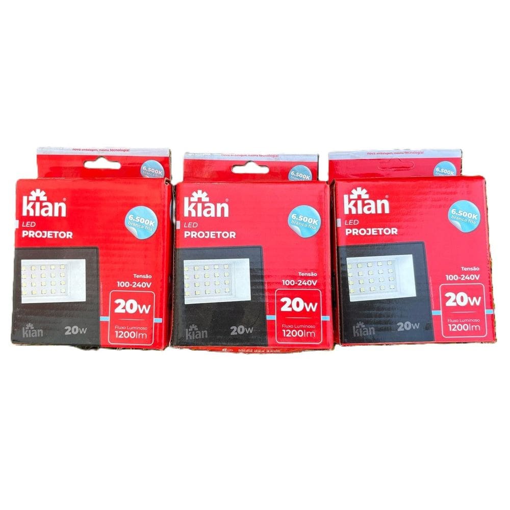 Kit 3 Peças Projetor Led 20W 6500K PT Bivolt Kian