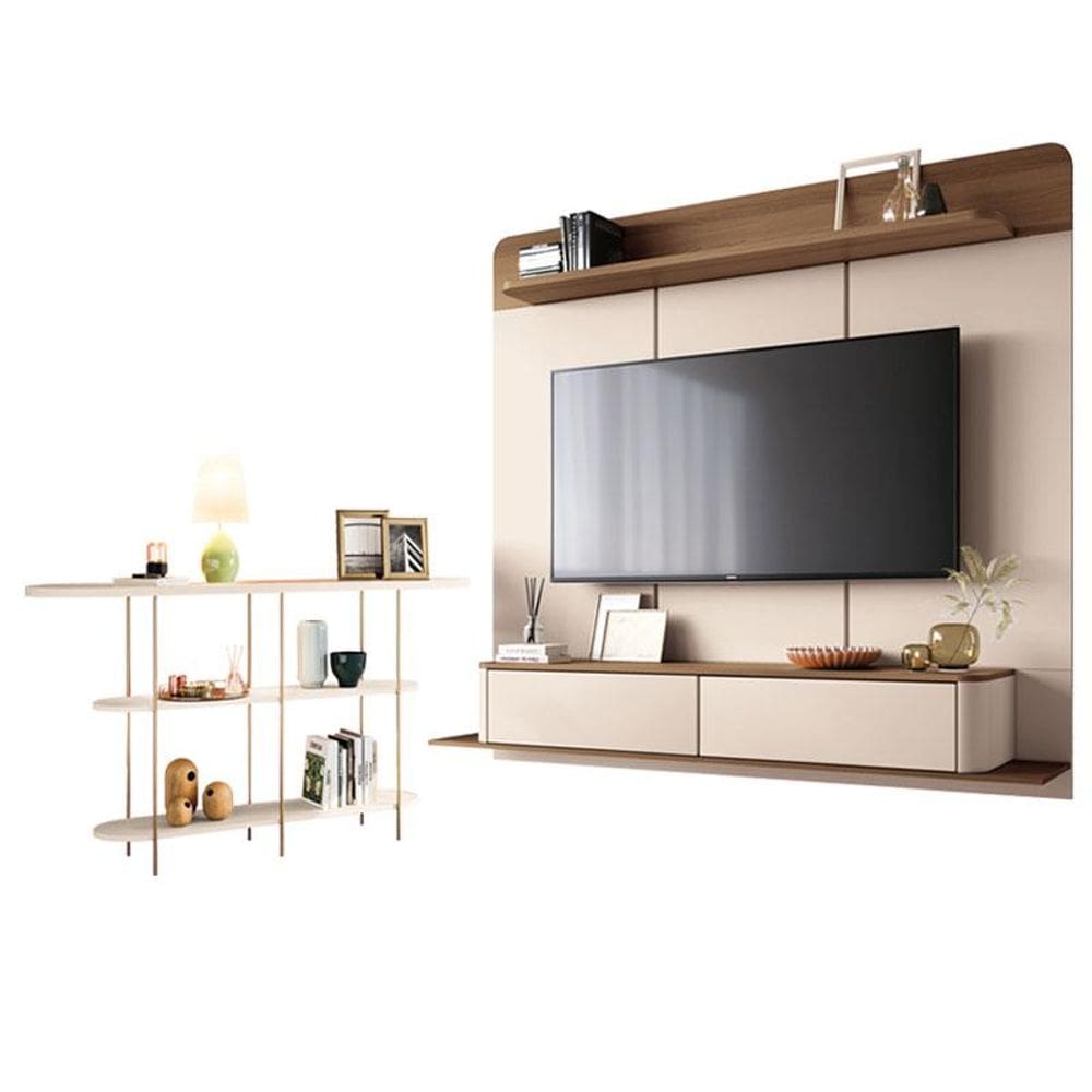 Home Suspenso Galax Castanho Off White e Aparador Infinity Off White- HB Móveis