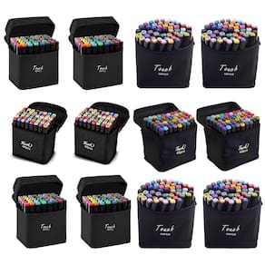 Caneta Permanente Estojo 48 Cores Kit 12 unidades Canetinhas Ponta Dupla Marcador Estojo Bolsa Com Alça Arte Desenho Pintura Escola Curso