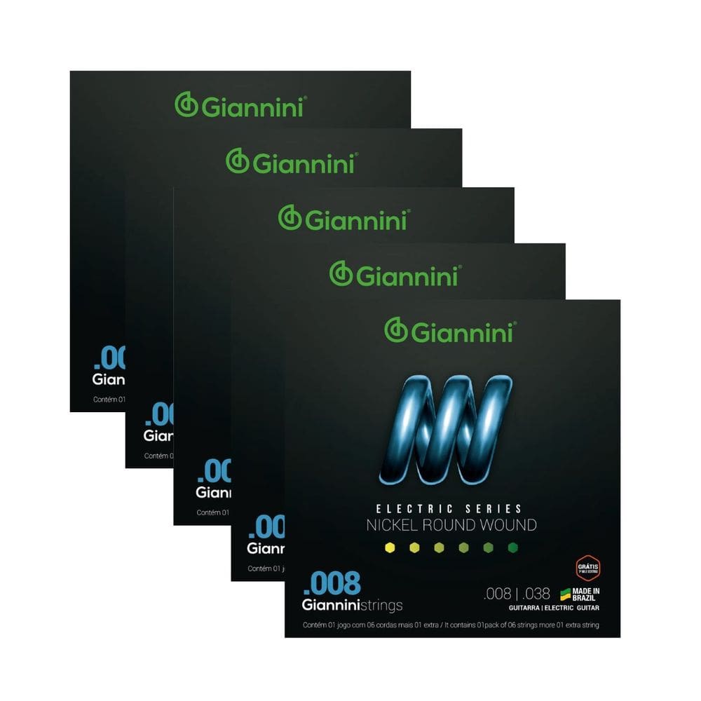 Kit 5 Encordoamento Guitarra Giannini Electric GEEGST08 Nickel .008”