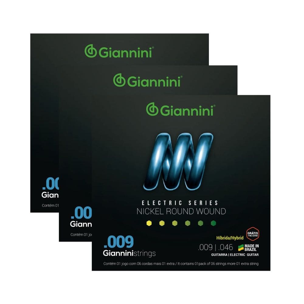 Kit 3 Encordoamento Guitarra Giannini Híbrida Electric GEEGSTH9 Nickel .009