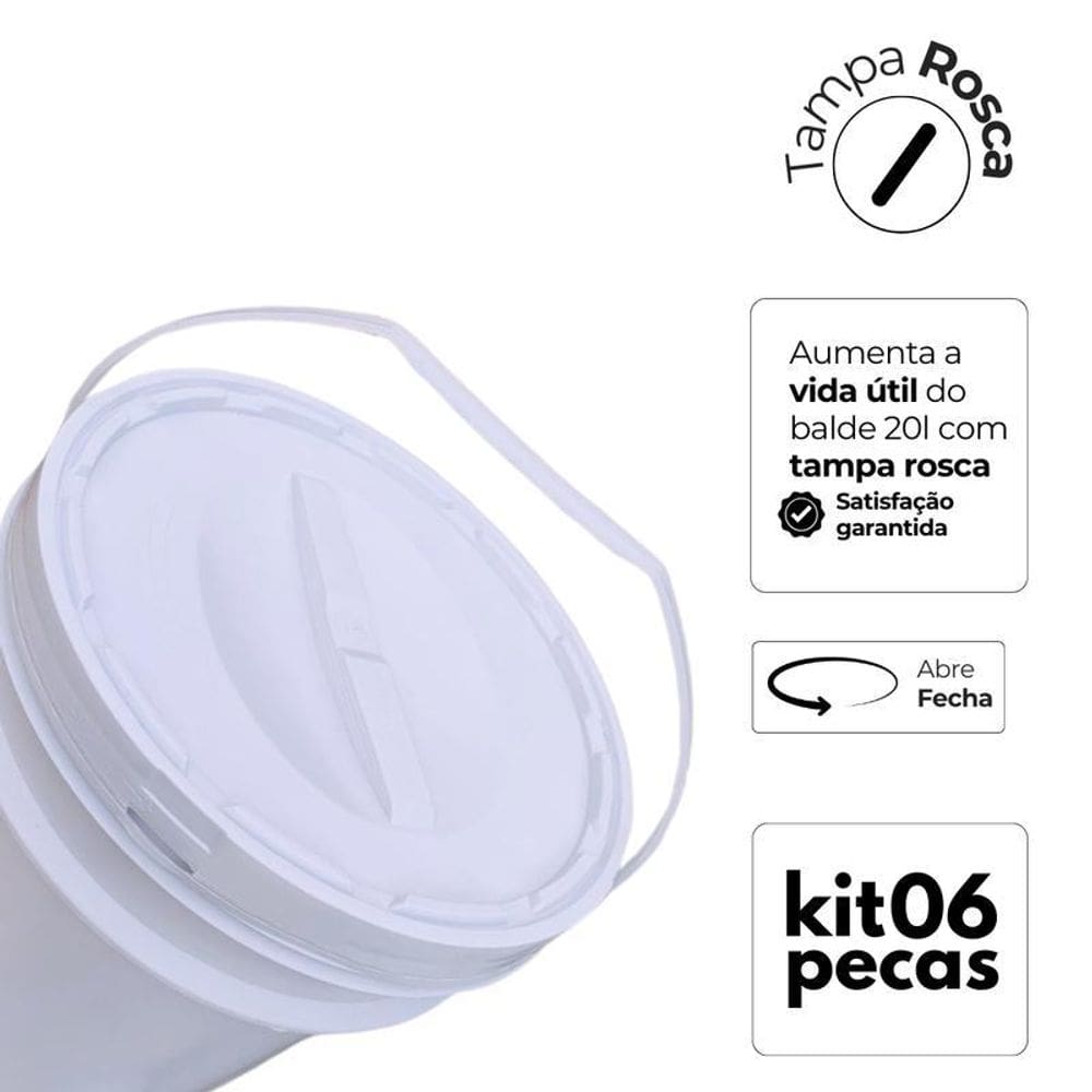 Balde Tampa De Rosquear Para Armazenar Ração - Kit 6 Pçs