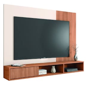 Painel Para TV Até 55 Polegadas Ripado Impressão 3D Com Nicho Madrid Madeirado / Off White Caemmun