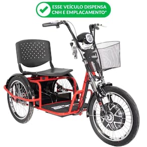 Triciclo Elétrico 800W Ré Farol Retrovisor Alarme Fox Vermelho - Não precisa de CNH