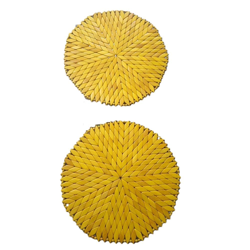 Kit 2 Lugares Americanos Madeira Redondo Porta Prato Amarelo
