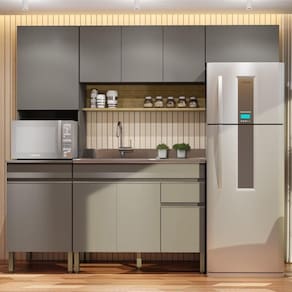 Armário De Cozinha Completa 120 Com Balcão Para Pia 9 Portas Line Freijó-gris