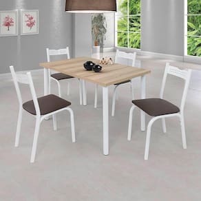Mesa Com 4 Cadeiras Para Cozinha 110 Cm Branco Carvalho Ana Ciplafe