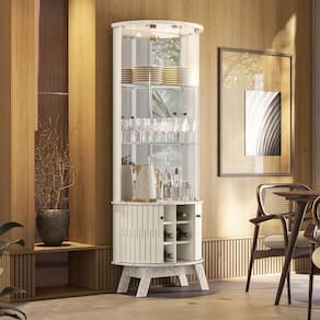 Cristaleira Com Espelho Led 4 Portas Marina - Calacata/off White