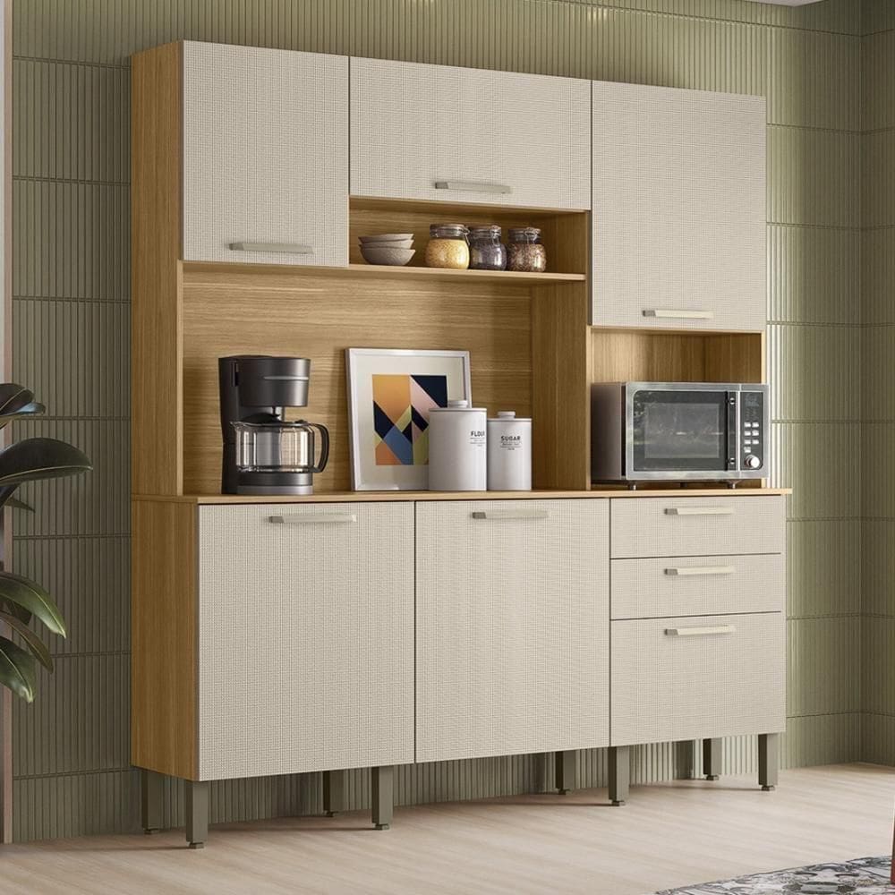Armário De Cozinha Compacta Mdf 6 Portas Ferrara Plus Freijó-soft