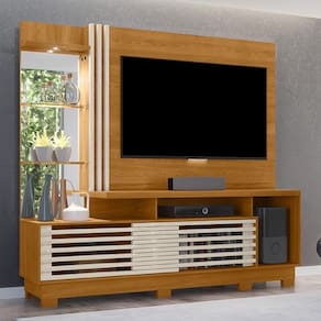Estante Home Theater 2 Portas Com Espelho Led Frizz Plus - Cinamomo/off White
