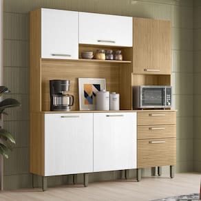 Armário De Cozinha Compacta Mdf 6 Portas Ferrara Plus Freijó-supremo-com Ripado