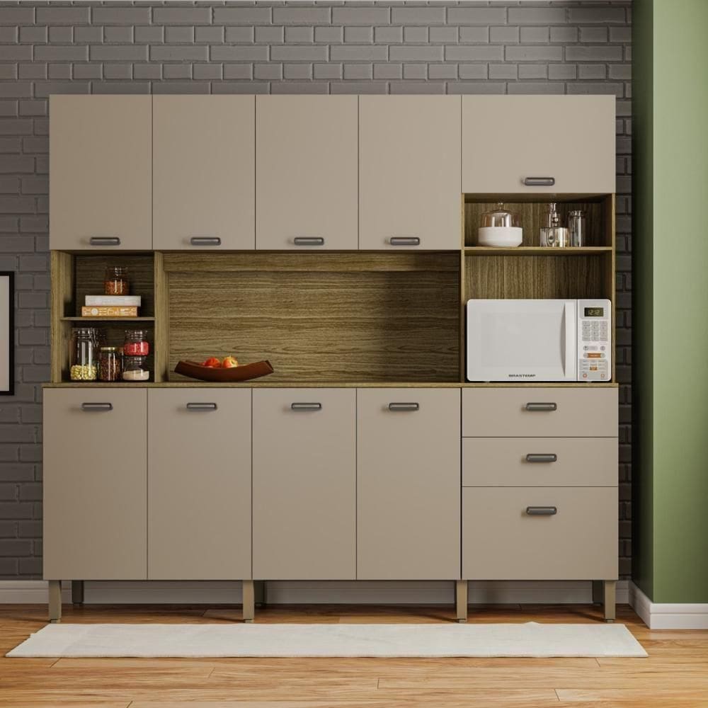 Armario De Cozinha Compacta 10 Portas 2 Gavetas Intense Freijó-vanilla