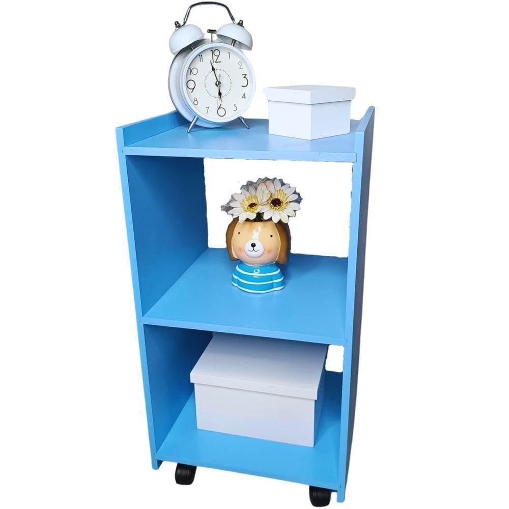Mesa De Cabeceira Com Rodinhas Giratórias 100% Mdf Azul