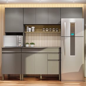 Armário De Cozinha Completa 120 Com Balcão Com Tampo 9 Portas Line Freijó-gris