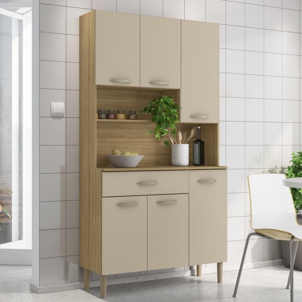 Armário De Cozinha Compacta 6 Portas 1 Gaveta Apolo Freijó-vanilla